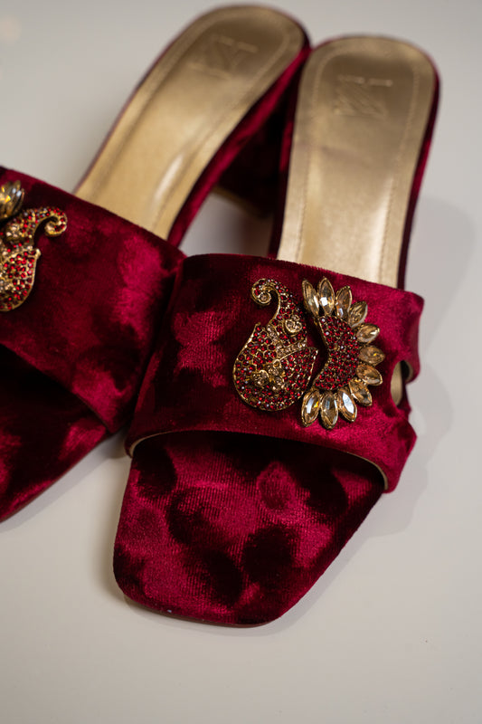 Velvet Embellished Brooch Heels