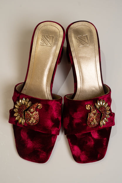 Velvet Embellished Brooch Heels