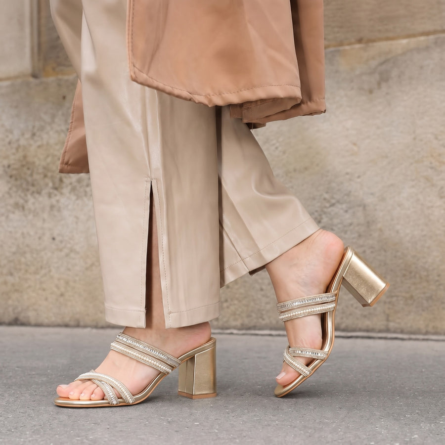 Embellished Crossover Strap Heels