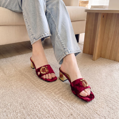 Velvet Embellished Brooch Heels