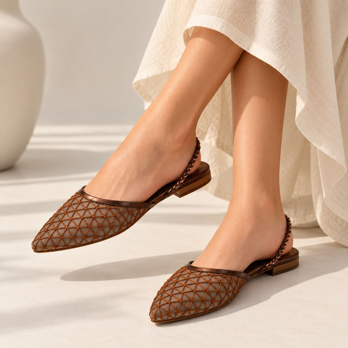 Mesh Net Slingback Flats