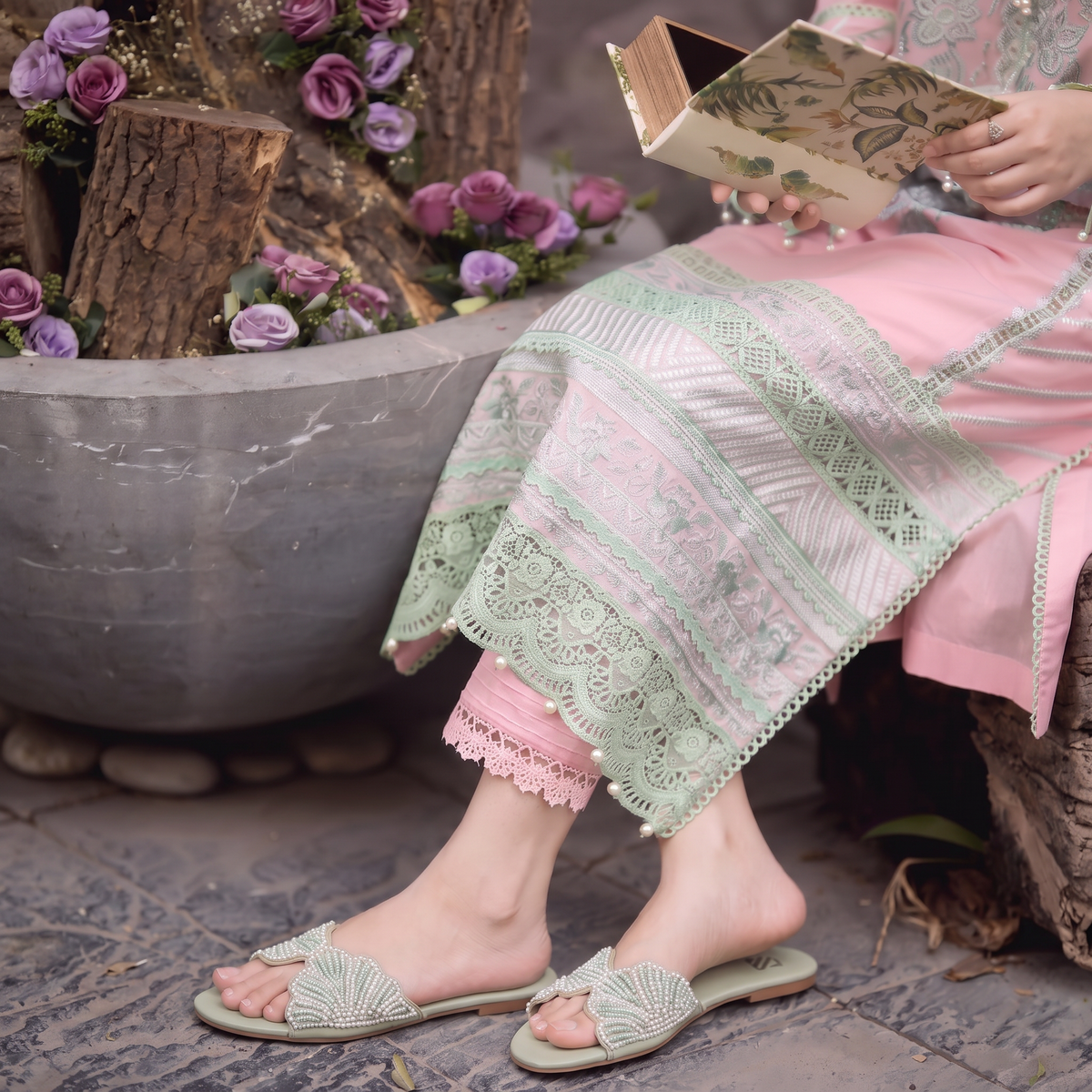 Pearl Leaf Embellished Flats