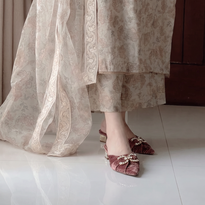 Velvet Embellished Mule Heels