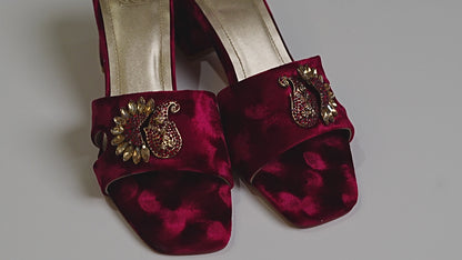 Velvet Embellished Brooch Heels