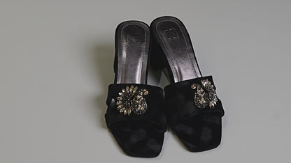 Velvet Embellished Brooch Heels
